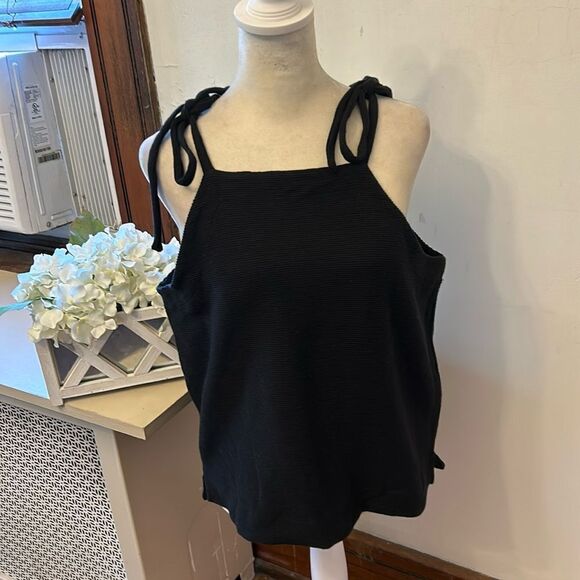 Madewell black shoulder tie tank top Size L New - Picture 1 of 9